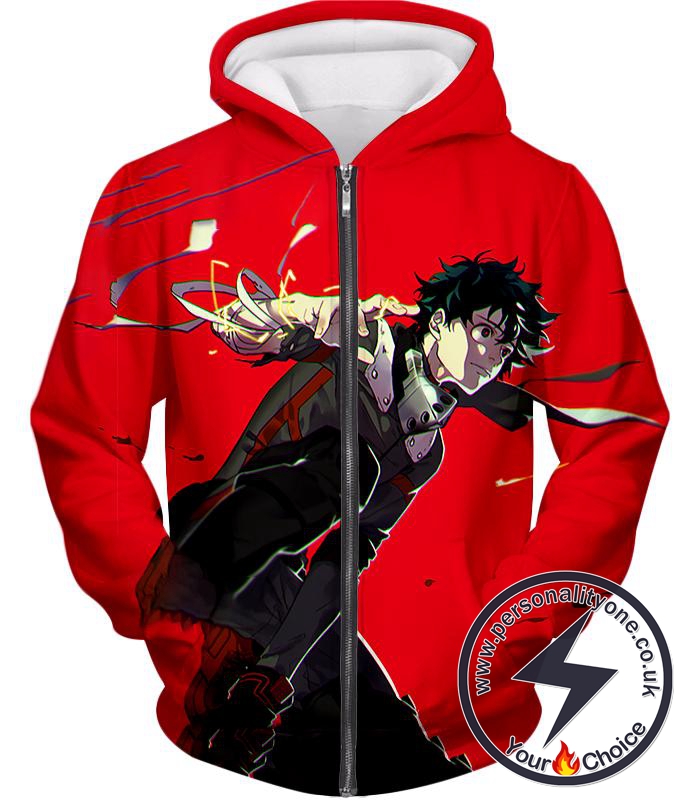 My Hero Academia Cool Izuki Midoriya Red Action Zip Up Hoodie